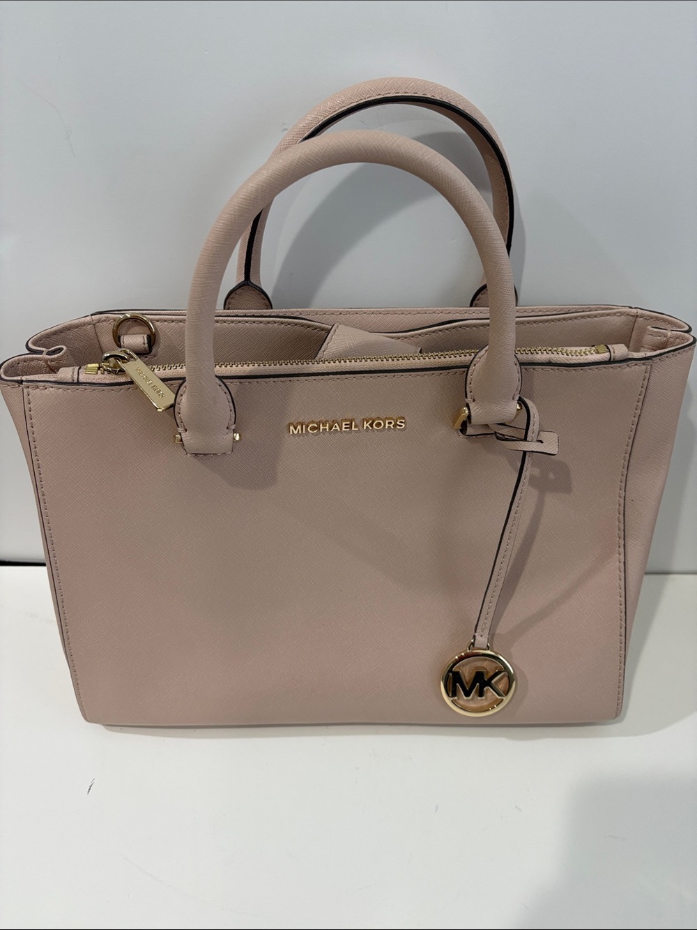 Michael Kors Kellen Ballet Blush Saffiano Satchel with Gold Hardware